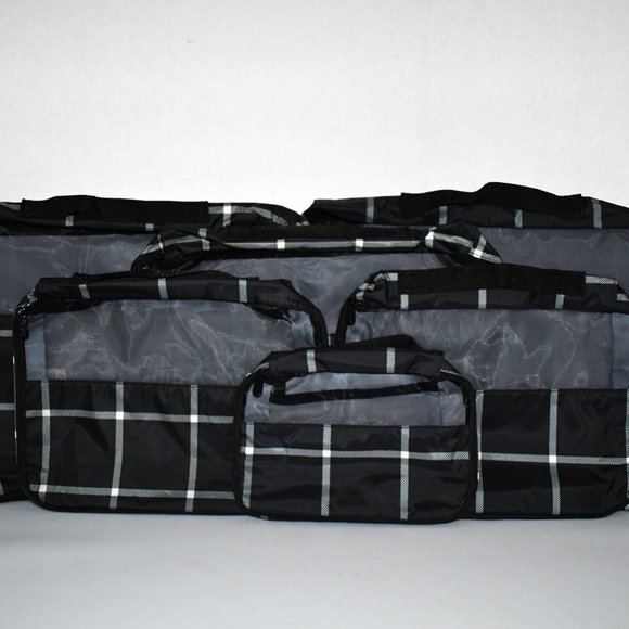 Thirty One  Packing Cube Deluxe Set  in  Black Windowpane Plaid  Set of 5 NWT - Picture 7 of 8